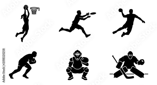 Cuadro en lienzo Dynamic Sports Silhouettes: Basketball, Ultimate Frisbee, Handball, Football, Ba