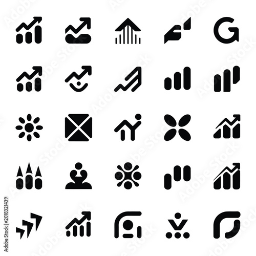 25 business growth bar chart icons and abstract corporate identity symbols