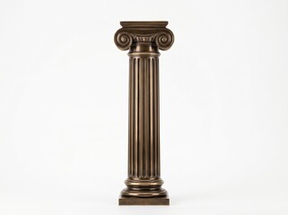 Miniature bronze Ionic pillar isolated PNG on transparent background, classical Greek architectural column for historical design and justice law branding