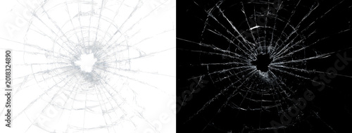 Bild auf Leinwand Broken Glass Explosion Texture With Sharp Cracks and Demolished Surface Details,