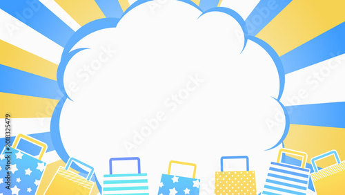 買い物袋と雲のフレームのイラスト