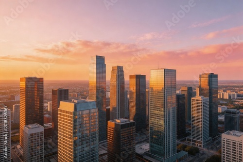 City skyline at sunset