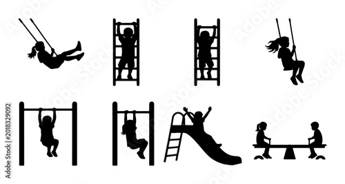 Canvas Print Children's Playground Silhouettes, 6 Vector Icons Set: Swings, Ladders, Slides,