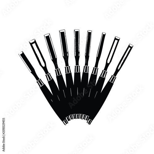 Принти на полотні Professional wood carving chisels set silhouette for craftsmanship