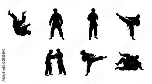 Photos Martial Arts Silhouettes, Combat Sports Action Poses, Judo Grappling and Karate