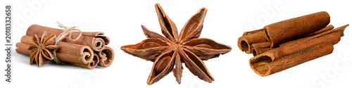 Foto A collection of star anise and cinnamon sticks isolated on a white background
