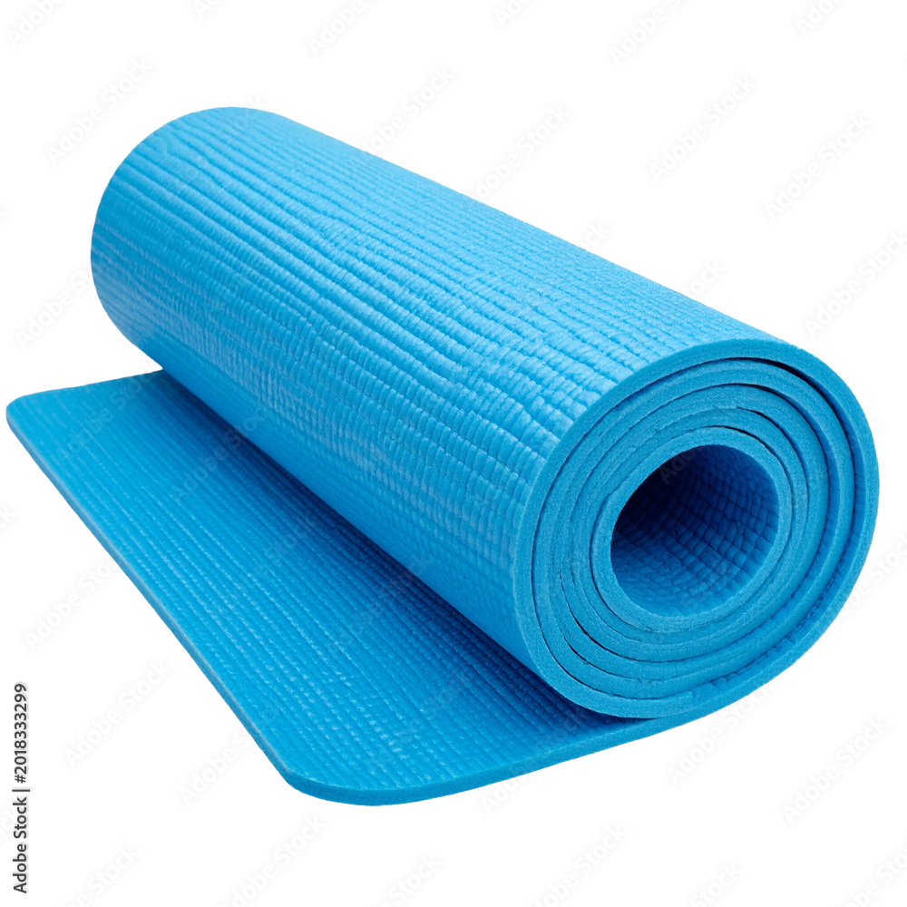 Fototapeta premium Rolled light blue yoga mat exercise equipment isolated on transparent background
