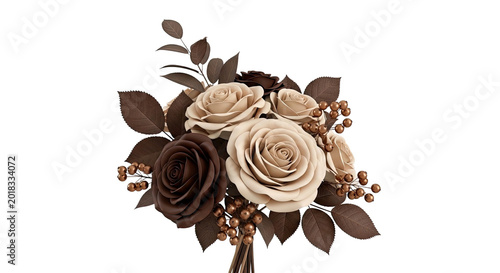 Chocolate and Cream Rose Bouquet with Berries