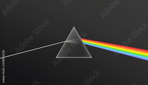 A prism refracts a white light beam into a vibrant rainbow spectrum against a dark background
