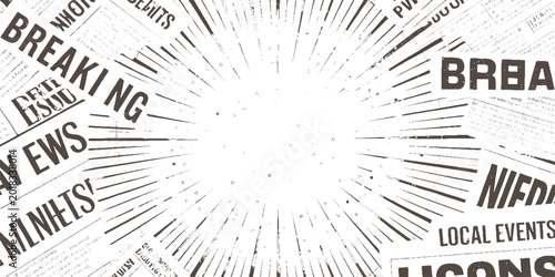 Photos Vintage newspaper headlines breaking news and local events with radial lines and