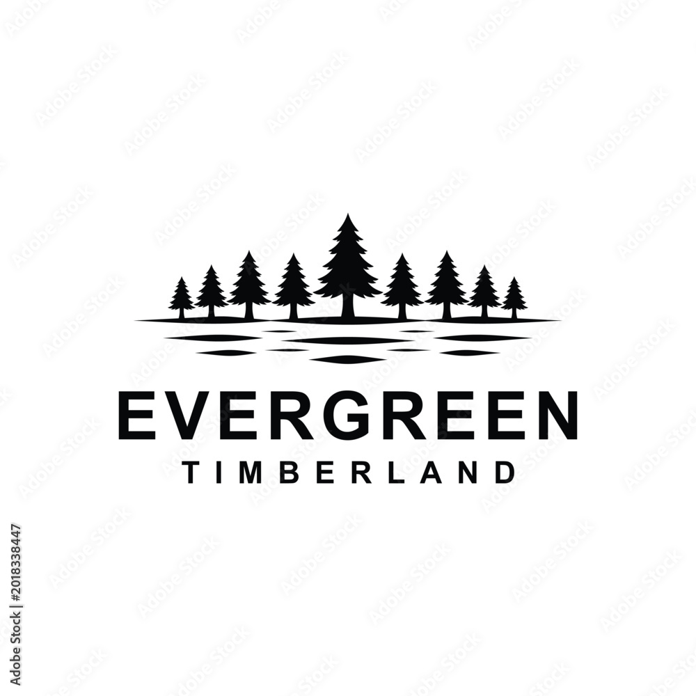 Obraz premium Evergreen pine tree with lake creek logo design inspiration