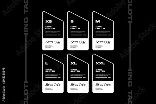 Clothing Size Tags Collection XS to XXL.