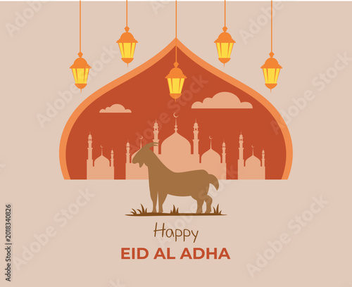 eid al adha celebration with animal sacrifice illustration. flat eid adha illustration