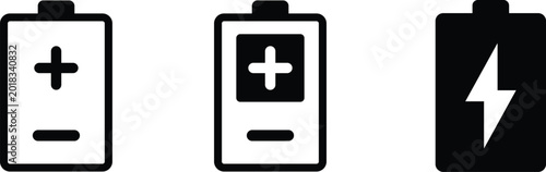 Tableau sur toile Battery level icons with plus minus and lightning bolt symbols