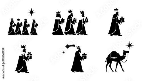 Fotografie Three Wise Men Nativity Icons, Biblical Magi Set, Religious Christmas Symbols, S