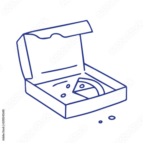 Schilderij op canvas Forgotten pizza slice in open box doodle vector illustration for ADHD lifestyle
