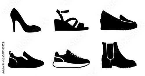 Fotografija Fashion Footwear Icons: High Heel, Wedge Sandal, Loafer, Sneaker, Boot, Flat Sho