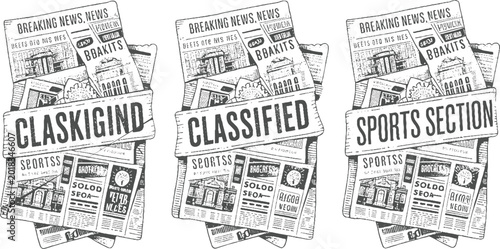 Three vintage newspapers with headlines classified sports and breaking news