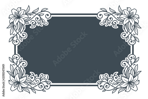 Floral corner frame vector illustration with elegant lily blossoms and decorative organic patterns.
