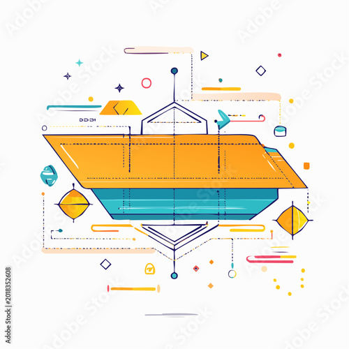 Abstract Geometric Futuristic Structure with Lines and Shapes