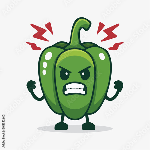 Angry Green Bell Pepper Cartoon Character