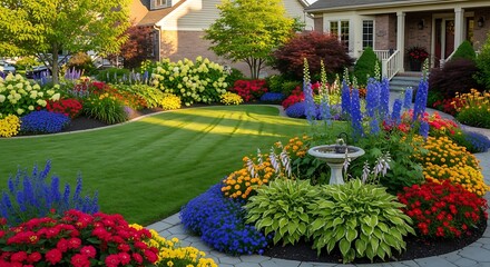Vibrant garden flowers a colorful display of blooms and landscaping