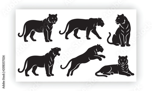 Canvas Print Panther and Cub Silhouette Vector | Wild Big Cat Family Illustration