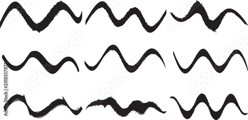 Black wavy lines on white background illustration set
