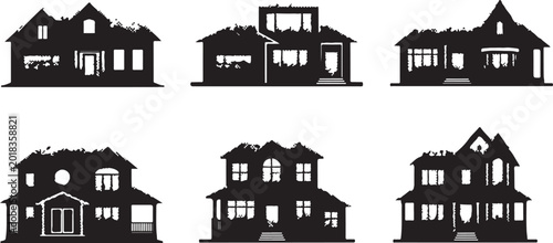 Set of six different house silhouettes designs