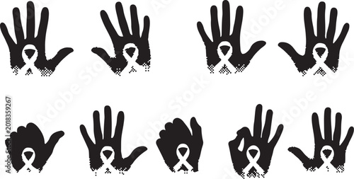 Hands with awareness ribbons for support and solidarity