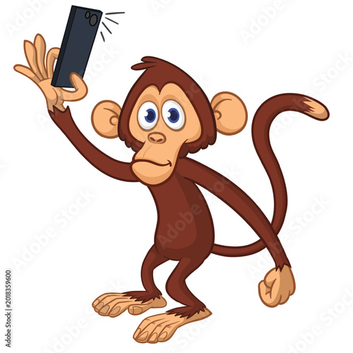 Photography Cartoon funny monkey chimpanzee making selfie with the smartphone