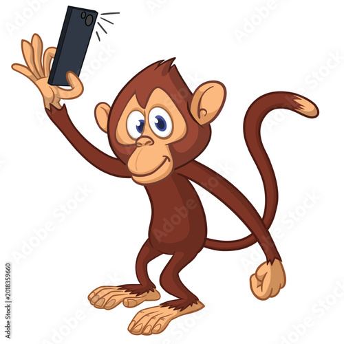 Photography Cartoon funny monkey chimpanzee making selfie with the smartphone