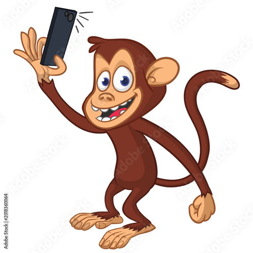 Canvas Print Cartoon funny monkey chimpanzee making selfie with the smartphone