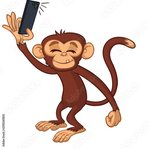 Canvas Print Cartoon funny monkey chimpanzee making selfie with the smartphone