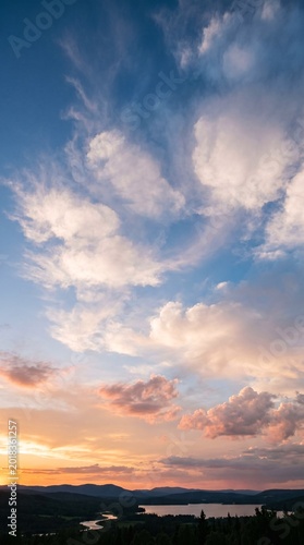 Tall vertical composition of evening clouds at the golden hour