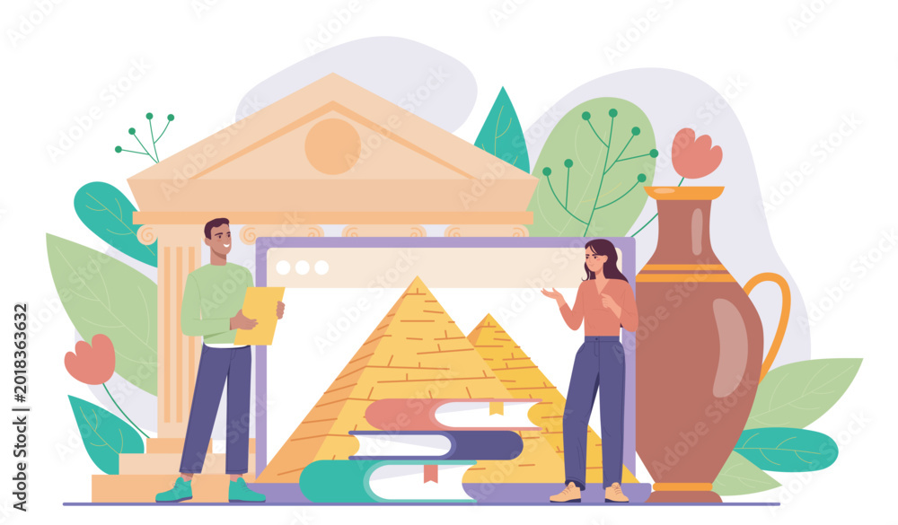 Obraz premium History learning scene. Vector illustration