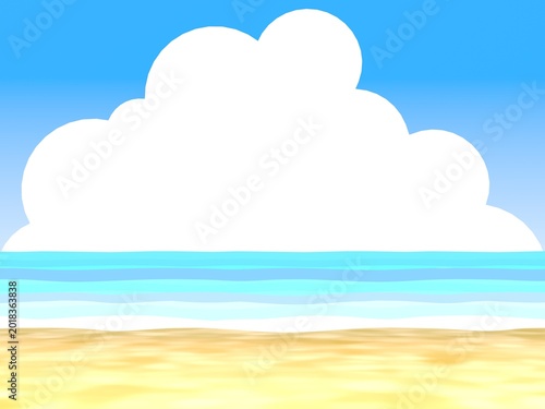 Photos 入道雲が浮かぶ夏の浜辺の3DCG風景