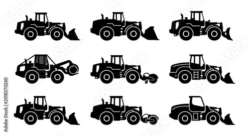 Tableau sur toile Construction Loader Icons, Heavy Machinery Vector Set, Industrial Vehicle Graphi