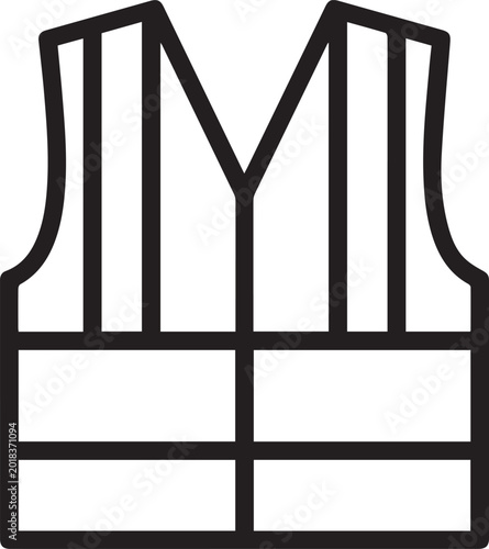 High-visibility safety vest icon with bold reflective stripes for workplace safety, construction, event security, roadwork, industrial compliance, emergency response, PPE protection
