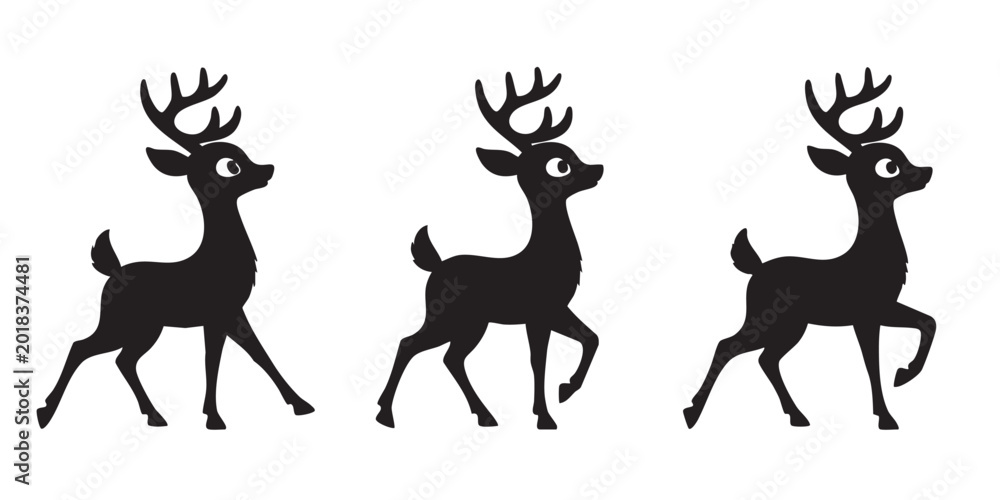 Obraz premium Deer Walking Silhouette Set Black Wildlife Illustration Collection