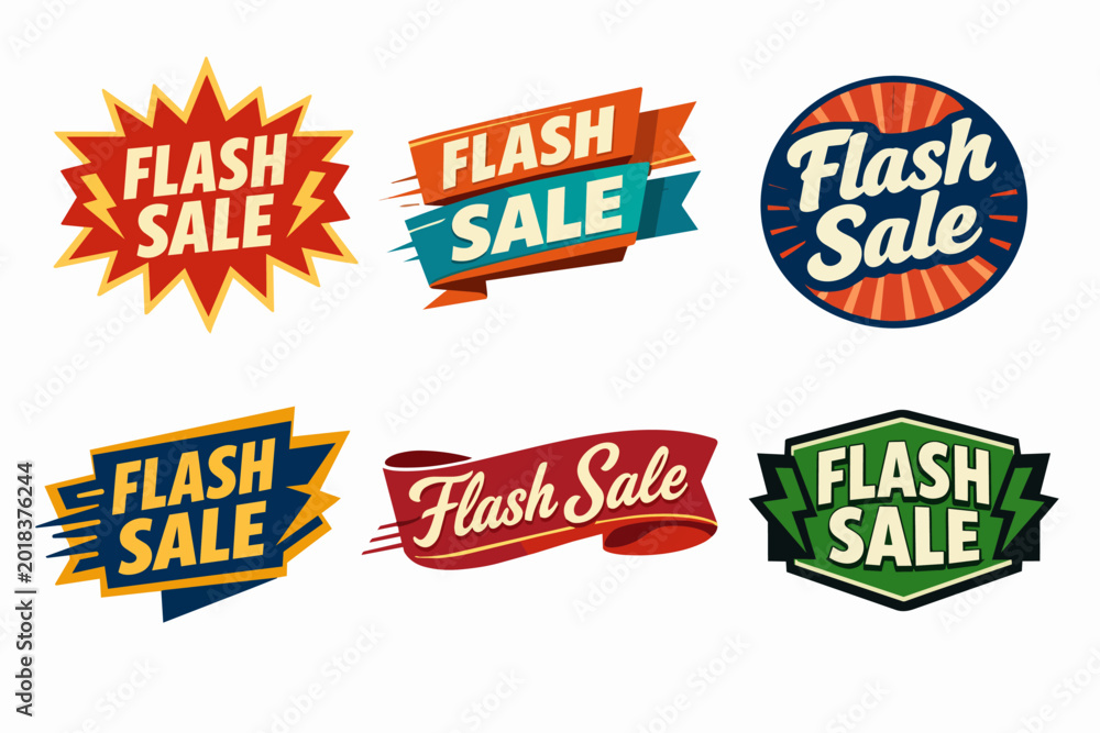 Obraz premium Flash sale badges and labels vector set, offering various styles for promotions, limited-time offers, and marketing campaigns