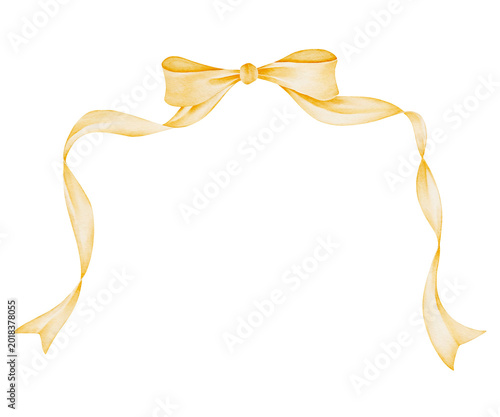 Canvastavla Yellow Ribbon Bow Watercolor Illustration