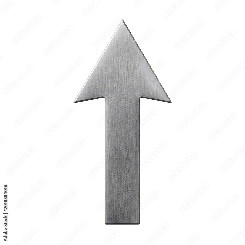 Fototapeta premium Brushed metal arrow pointing upwards isolated on white background, 3D render