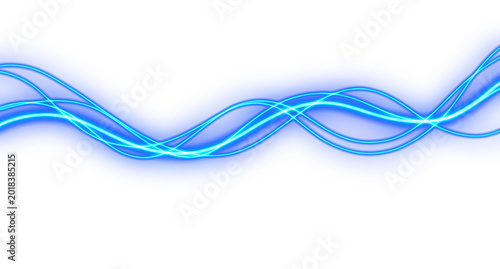 Blue Neon Wave Light Effect Isolated on Transparent Background