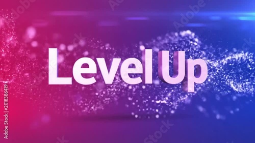 Level Up animation with a dynamic particle effect background in a vibrant color scheme for content creation and gaming.