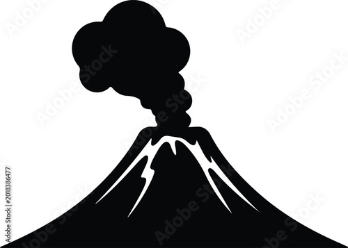 Schilderij op canvas Silhouette design of an erupting volcano with smoke clouds vector