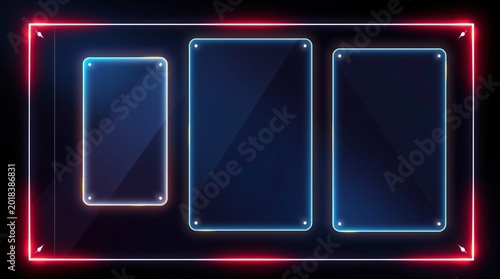 Vibrant Neon Glass Panel Abstract Wallpaper with Glowing Edge Transparent Modern Design