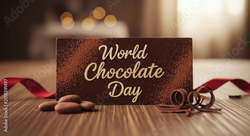 World chocolate day greeting card with ribbons and sweets