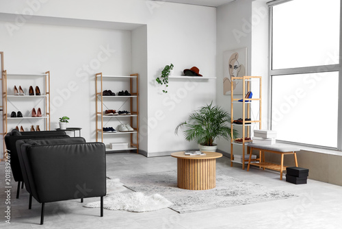 Interior of shoe store with...