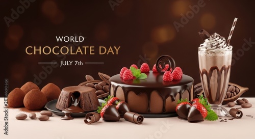 World chocolate day celebration with cake and milkshake